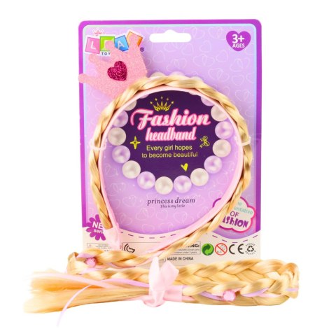 Opaska Z Długim Warkoczem Różowa Wstążka Diamenty Korona 50 cm LEAN Toys