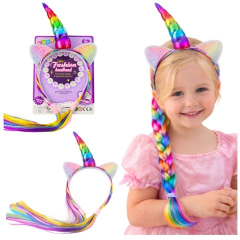 Opaska Z Rogiem Jednorożca Kolorowe Włosy Do Plecenia Warkoczy LEAN TOYS