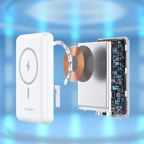 Powerbank 10000 mAh 20W MagSafe USB-A USB-C funkcja podstawki - biały CHOETECH