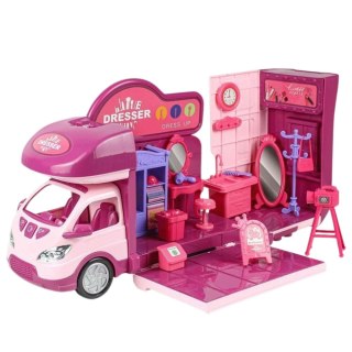 Rozkładany Kamper Dla Lalek Garderoba Akcesoria Różowy 42 el. LEAN Toys