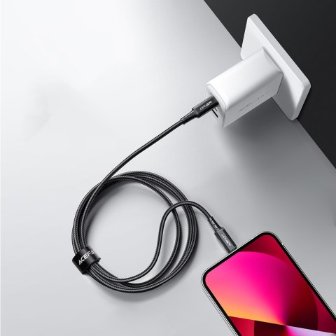 Kabel przewód MFI do iPhone USB-C - Lightning 30W 3A 1.8m czarny ACEFAST