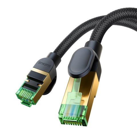 Szybki kabel sieciowy LAN RJ45 cat.8 40Gbps plecionka 0.5m czarny BASEUS