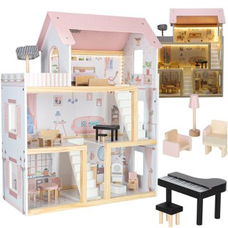Domek dla lalek drewniany mebelki 78cm róż LED Kik Sp. z o. o. Sp. k.