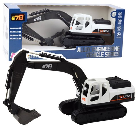 Koparka Gąsienicowa Metalowa Łyżka Ruchome Przeguby Obrót 360° Biała LEAN Toys