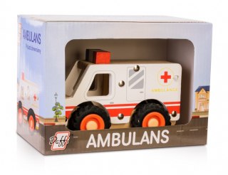 Drewniane auto z oponami Ambulans Daffi