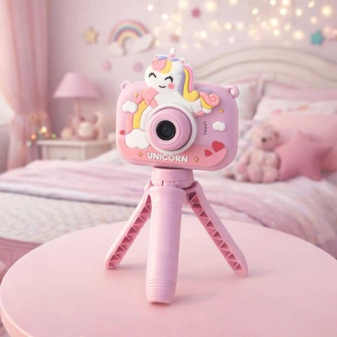 Aparat fotograficzny cyfrowy dla dzieci na statywie jednorożec fioletowy Kik Sp. z o. o. Sp. k.