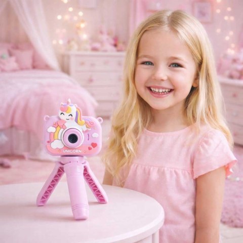 Aparat fotograficzny cyfrowy dla dzieci na statywie jednorożec fioletowy Kik Sp. z o. o. Sp. k.