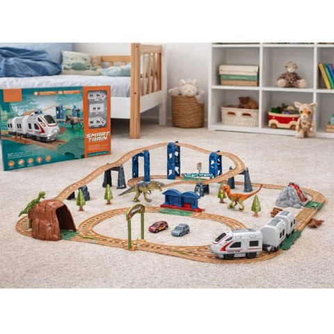 Kolejka Elektryczna Interaktywna Pociąg Wagony Tunel Wulkan Dinozaury 95 cm LEAN Toys