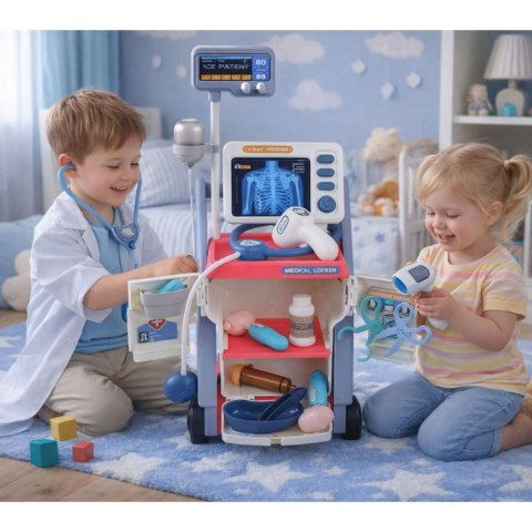 Zestaw Małego Doktora Wózek Medyczny RTG EKG Światła Różowy 16 el. LEAN Toys