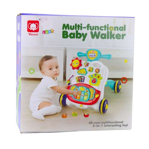 Jeździk Pchacz Interaktywny Stolik Edukacyjny Panel 3w1 Niebieski LEAN Toys