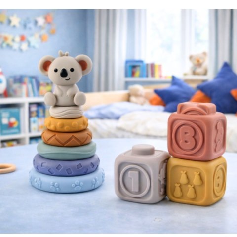 Klocki Sensoryczne Edukacyjne Wieża Z Miękkich Klocków Gumowe Koala 13 el. LEAN Toys