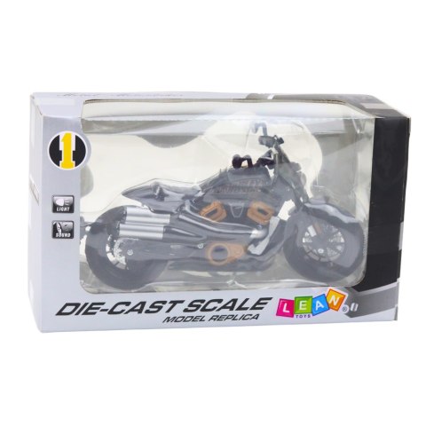 Motocykl Chopper Metalowy Światła Dźwięki Czarny Złote Elementy 1:12 LEAN Toys