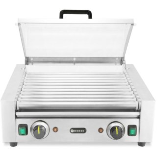 Podgrzewacz grill rolkowy do parówek hot-dogów dwustrefowy z pokrywą 11 rolek 45 cm 980 W Hendi