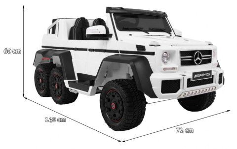 Auto Mercedes G63 6x6 MP4 dla dzieci Biały + 2 Pedały gazu + Regulacja siedzenia + MP4 + LED + Bagażnik + Kufer dla rodzica