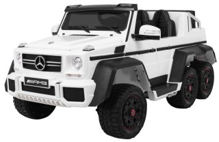 Auto Mercedes G63 6x6 dla dzieci Biały + 2 Pedały gazu + Regulacja siedzenia + Audio LED + Bagażnik + Kufer dla rodzica