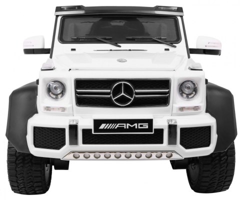 Auto Mercedes G63 6x6 dla dzieci Biały + 2 Pedały gazu + Regulacja siedzenia + Audio LED + Bagażnik + Kufer dla rodzica