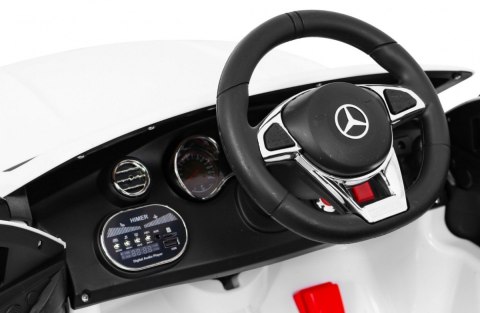 Mercedes Benz C63 AMG dla dzieci Biały + Pilot + 5-pkt pasy + EVA + Bagażnik + MP3 LED