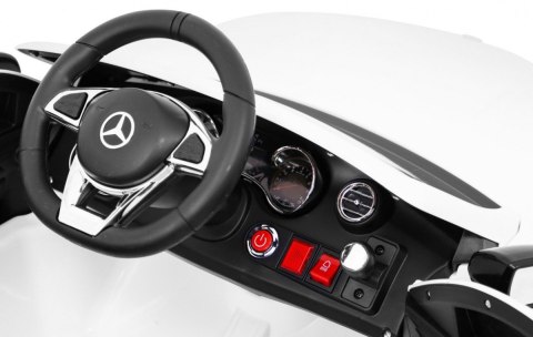 Mercedes Benz C63 AMG dla dzieci Biały + Pilot + 5-pkt pasy + EVA + Bagażnik + MP3 LED