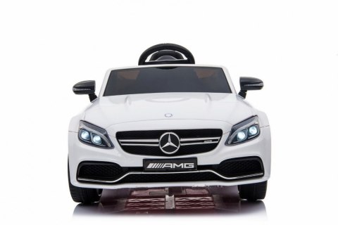 Mercedes Benz C63 AMG dla dzieci Biały + Pilot + 5-pkt pasy + EVA + Bagażnik + MP3 LED