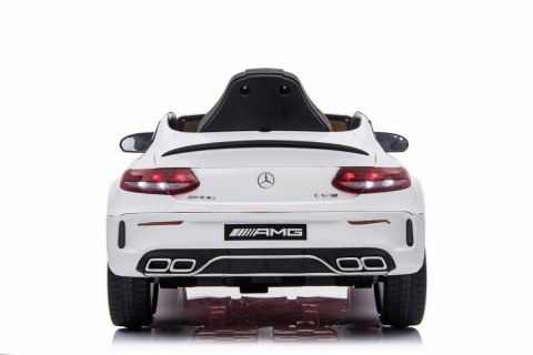 Mercedes Benz C63 AMG dla dzieci Biały + Pilot + 5-pkt pasy + EVA + Bagażnik + MP3 LED