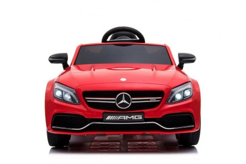 Mercedes Benz C63 AMG dla dzieci Czerwony + Pilot + 5-pkt pasy + EVA + Bagażnik + MP3 LED