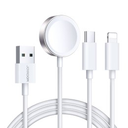 3w1 Kabel przewód USB-A z ładowarka indukcyjną + 1x iPhone Lightning + 1x USB-C 1.2m biały JOYROOM