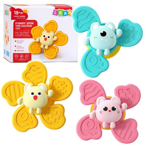 Zestaw Fidget Spinnery Grzechotki Wirujące Przyssawki Kolorowe 3 szt. Marka niezdefiniowana