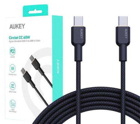 CB-NCC2 kabel USB-C - USB-C 1.8m 60W PD 3A 20V nylonowy oplot czarny AUKEY