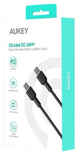 CB-NCC2 kabel USB-C - USB-C 1.8m 60W PD 3A 20V nylonowy oplot czarny AUKEY