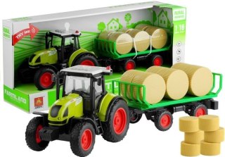 Traktor Farmerski Rolniczy Przyczepa Bale Siana Zielony 1:16 LEAN Toys