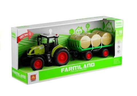 Traktor Farmerski Rolniczy Przyczepa Bale Siana Zielony 1:16 LEAN Toys