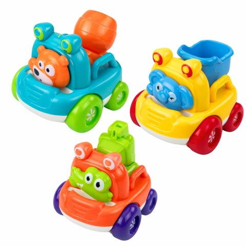 Zestaw Pojazdy Budowlane Ze Zwierzętami Dla Malucha Kolorowe 3 szt. LEAN Toys