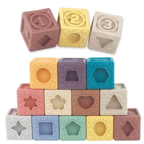 Klocki Miękkie Sensoryczne Edukacyjne Strukturowe Kolorowe 12szt LEAN Toys