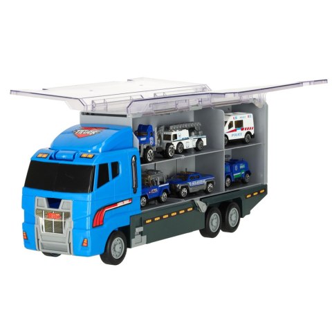 Transporter ciężarówka TIR wyrzutnia + metalowe auta policja Kik Sp. z o. o. Sp. k.