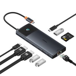 10w1 HUB Adapter USB-C do USB-C PD / 3x USB-A / 2x HDMI / RJ-45 / SD / TF czarny BASEUS