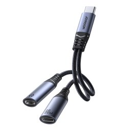 2w1 Adapter przejściówka ładowarka + słuchawki USB-C do 2x USB-C czarny JOYROOM