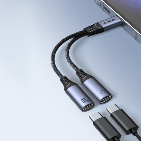 2w1 Adapter przejściówka ładowarka + słuchawki USB-C do 2x USB-C czarny JOYROOM