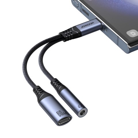 2w1 Adapter przejściówka ładowarka + słuchawki USB-C do USB-C / mini jack 3.5mm czarny JOYROOM