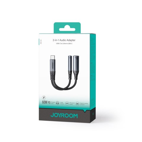 2w1 Adapter przejściówka ładowarka + słuchawki USB-C do USB-C / mini jack 3.5mm czarny JOYROOM