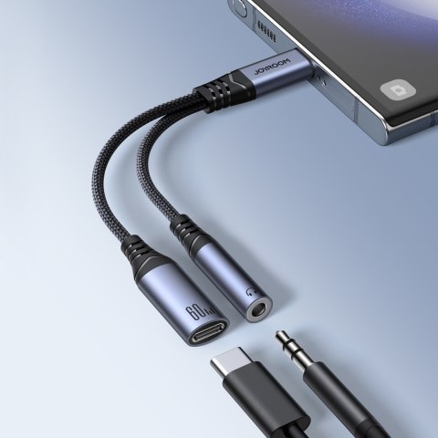 2w1 Adapter przejściówka ładowarka + słuchawki USB-C do USB-C / mini jack 3.5mm czarny JOYROOM