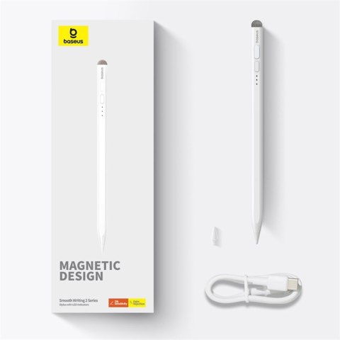 Aktywny rysik stylus Apple Smooth Writing 2 ze wskaźnikiem LED + kabel USB-C biały BASEUS