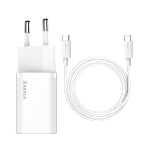 Szybka ładowarka sieciowa Si 25W 3A z kablem USB-C 1m biały BASEUS