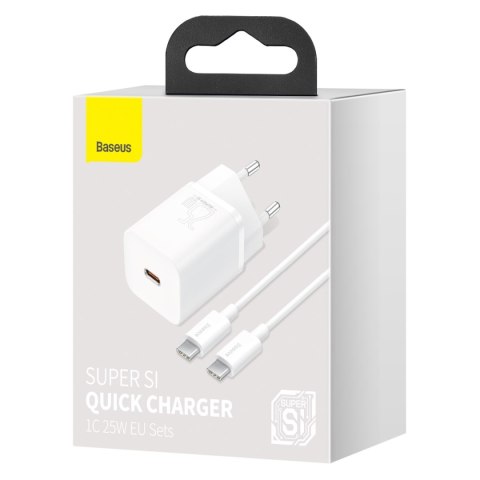 Szybka ładowarka sieciowa Si 25W 3A z kablem USB-C 1m biały BASEUS