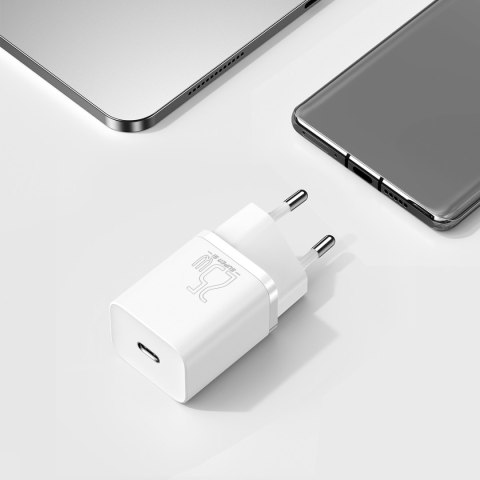 Szybka ładowarka sieciowa Si 25W 3A z kablem USB-C 1m biały BASEUS