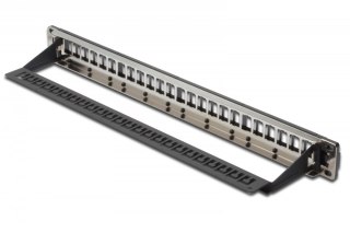 Panel krosowy (patch panel) modularny 19" 24 porty pod moduły keystone, 1U, ekranowany, prowadnica kabli, wymienne pola opisowe  Digitus