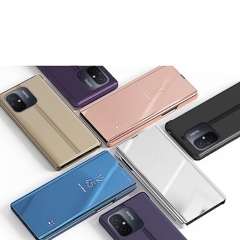 Błyszczące etui z klapką do Xiaomi Redmi 11A / Poco C55 / Redmi 12C Clear View Case czarny HURTEL