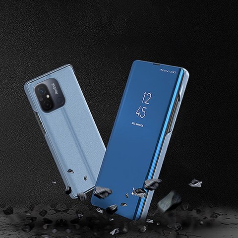 Błyszczące etui z klapką do Xiaomi Redmi 11A / Poco C55 / Redmi 12C Clear View Case czarny HURTEL