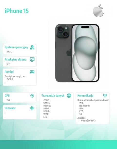 IPhone 15 256GB - Czarny Apple