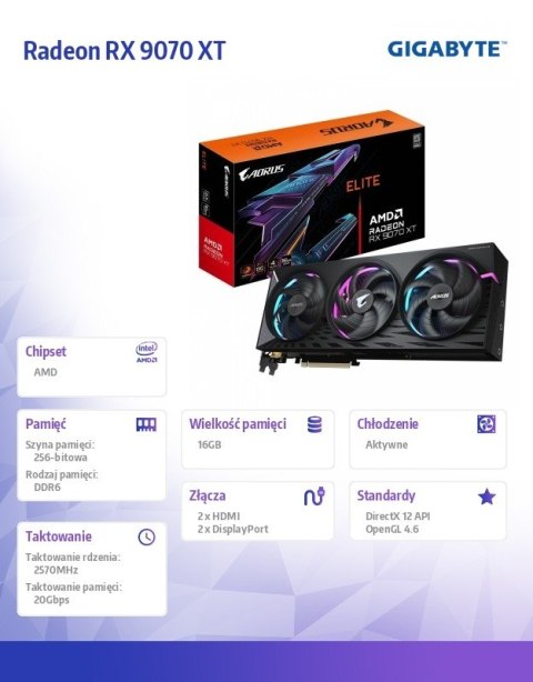 Karta graficzna Radeon RX 9070 XT AORUS ELITE 16GB GDDR6 256bit DP/HDMI Gigabyte