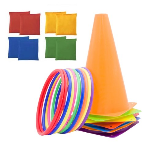 Zestaw Sportowy Do Gier Zręcznościowych Pachołki Obręcze Woreczki 29el LEAN